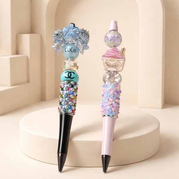 Hand Crafted Accessories - x2 Beaded Pens Handcrafted Deluxe Design